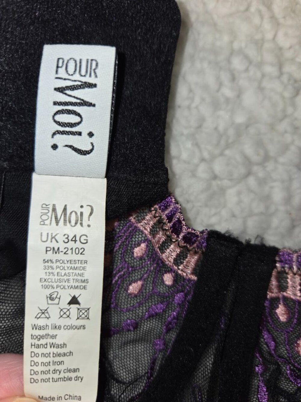 NWT Pour Moi? Lace Bra & Brief Set UK 34G US 34I Brief US 12 Black Purple - Picture 4 of 6
